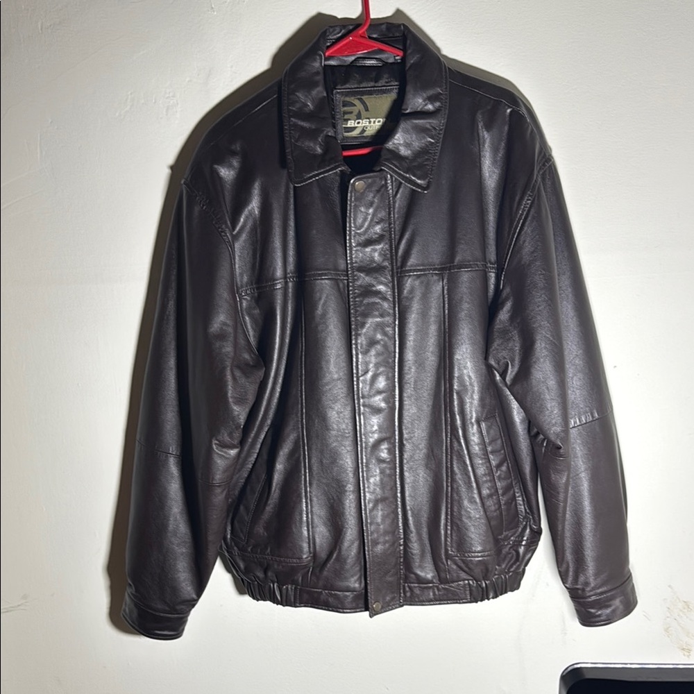 Brown Bomber Jacket with Ribbed Cuffs and Stand-Up Collar